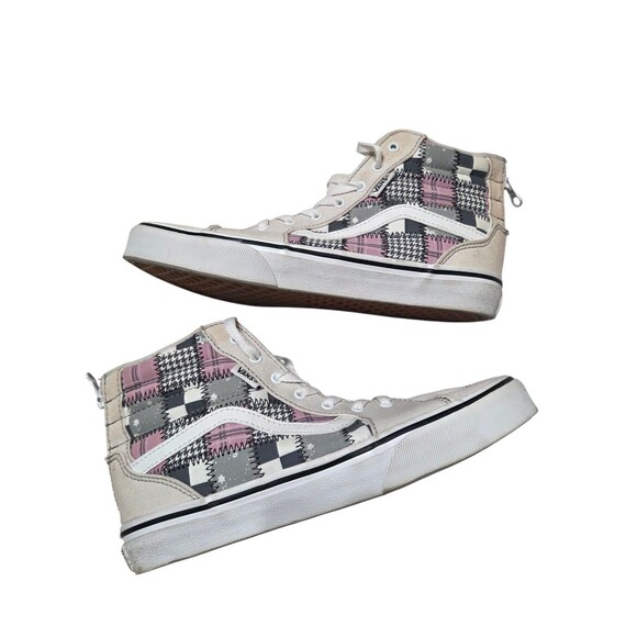 VANS Sk8-Hi Filmore Patchwork Houndstooth Plaid US Missy 6 Gray Pink Black - Picture 5 of 9